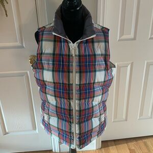 Lands End Cream Red Plaid Down Vest- Size L Tall